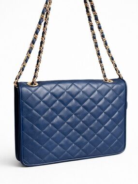 Vintage DI BENITO Quilted Leather Flap
Front Convertible Shoulder Bag Blue